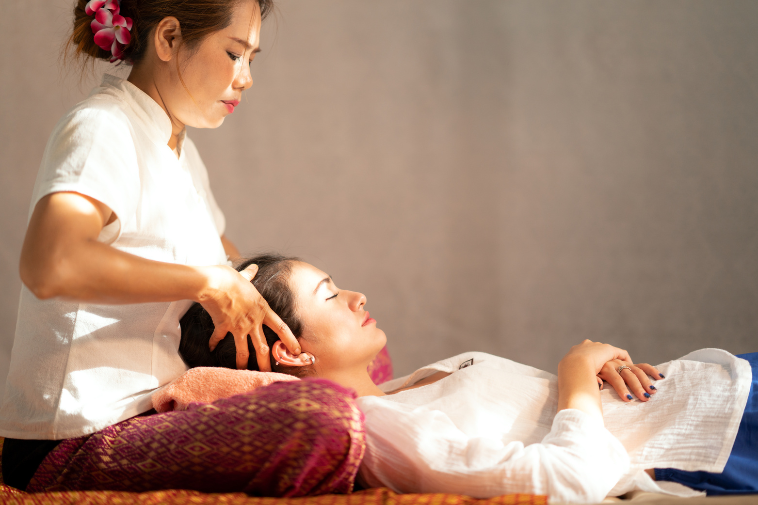 Asian old massager, Thai massage and spa for healing